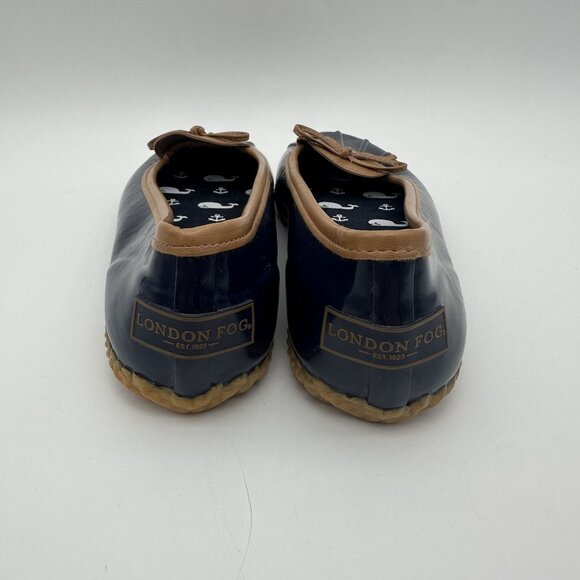 London Fog Womens Navy & Tan Bow Rain Shoes Size 8 Rubber Sole - Picture 4 of 8